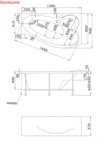 Акриловая ванна 1Marka GRACIA 150x94 Акриловая ванна 1Marka GRACIA 150x94
