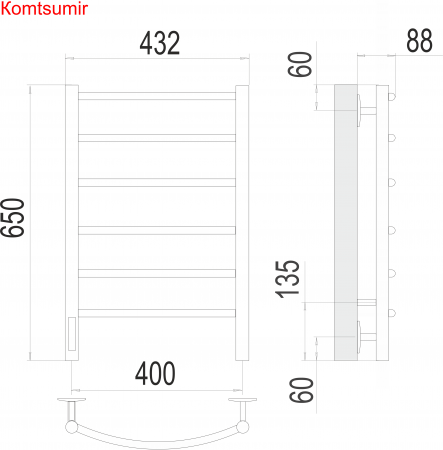 Классик П6 400х650 Электро (quick touch) слева Полотенцесушитель  TERMINUS Классик П6 400х650 Электро (quick touch) слева Полотенцесушитель  TERMINUS