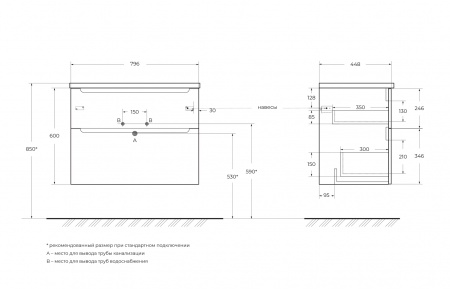 База под раковину подвесная BelBagno ETNA-H60-800-2C-SO-RW-P Rovere Moro База под раковину подвесная BelBagno ETNA-H60-800-2C-SO-RW-P Rovere Moro