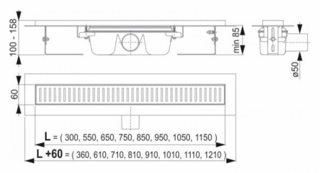 Душевой лоток AlcaPlast APZ1 550 с опорами серый, хром, выпуск боковой Душевой лоток AlcaPlast APZ1 550 с опорами серый, хром, выпуск боковой