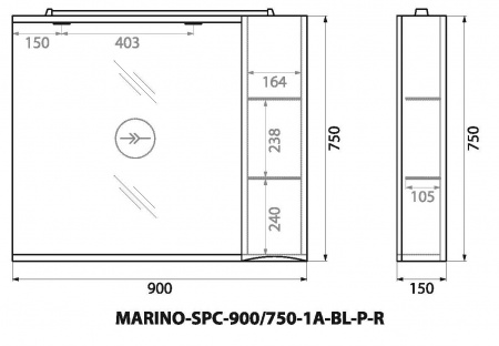 Шкаф подвесной BelBagno MARINO-SPC-900/750-1A-BL-P-R Шкаф подвесной BelBagno MARINO-SPC-900/750-1A-BL-P-R