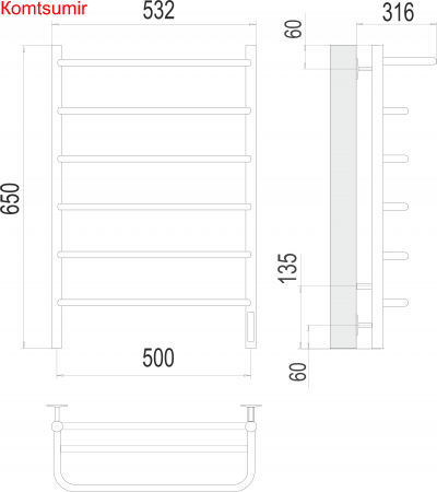 Полка П6 500х650 Электро (quick touch) Полотенцесушитель  TERMINUS Полка П6 500х650 Электро (quick touch) Полотенцесушитель  TERMINUS
