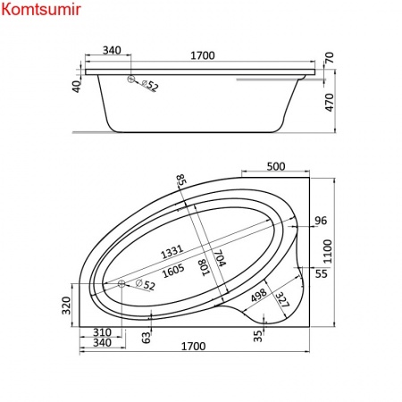 Ванна акриловая асимметричная Santek Эдера 170х100, левосторонняя, белая Ванна акриловая асимметричная Santek Эдера 170х100, левосторонняя, белая