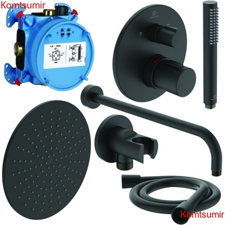 Душевая система Ideal Standard Ceratherm T100 с термостатом, черная матовая (A7573XG) Душевая система Ideal Standard Ceratherm T100 с термостатом, черная матовая (A7573XG)