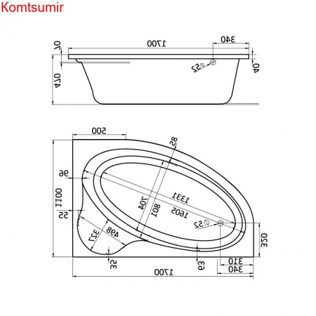 Ванна акриловая асимметричная Santek Эдера 170х100, правосторонняя, белая Ванна акриловая асимметричная Santek Эдера 170х100, правосторонняя, белая